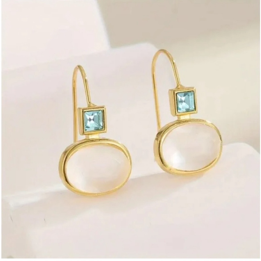 Bohemian Boho Aquamarine Moonstone Gemstone Hoop Earrings for Women – Elegant - Picture 2 of 6